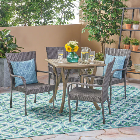 Christopher Knight Home Briar Outdoor 5-Piece Acacia Wood and Wicker Dining Set