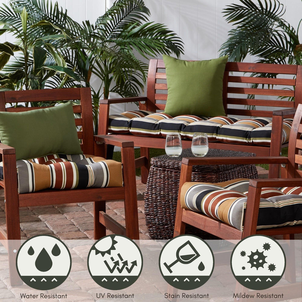 Brick Stripe 20-inch Outdoor Dining Seat Cushion by Greendale Home Fashions
