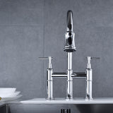 Bridge kitchen faucet with bridge pulldown spray