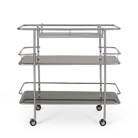 Bridger Modern 3 Tier Bar Cart with Glass Shelving by Christopher Knight Home - 34.00" L x 18.50" W x 31.50" H