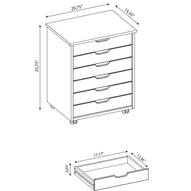 Bridgton 6-drawer Wide Rolling Storage Chest Cart