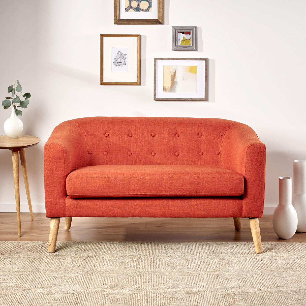 Bridie Mid-Century Fabric Loveseat by Christopher Knight Home