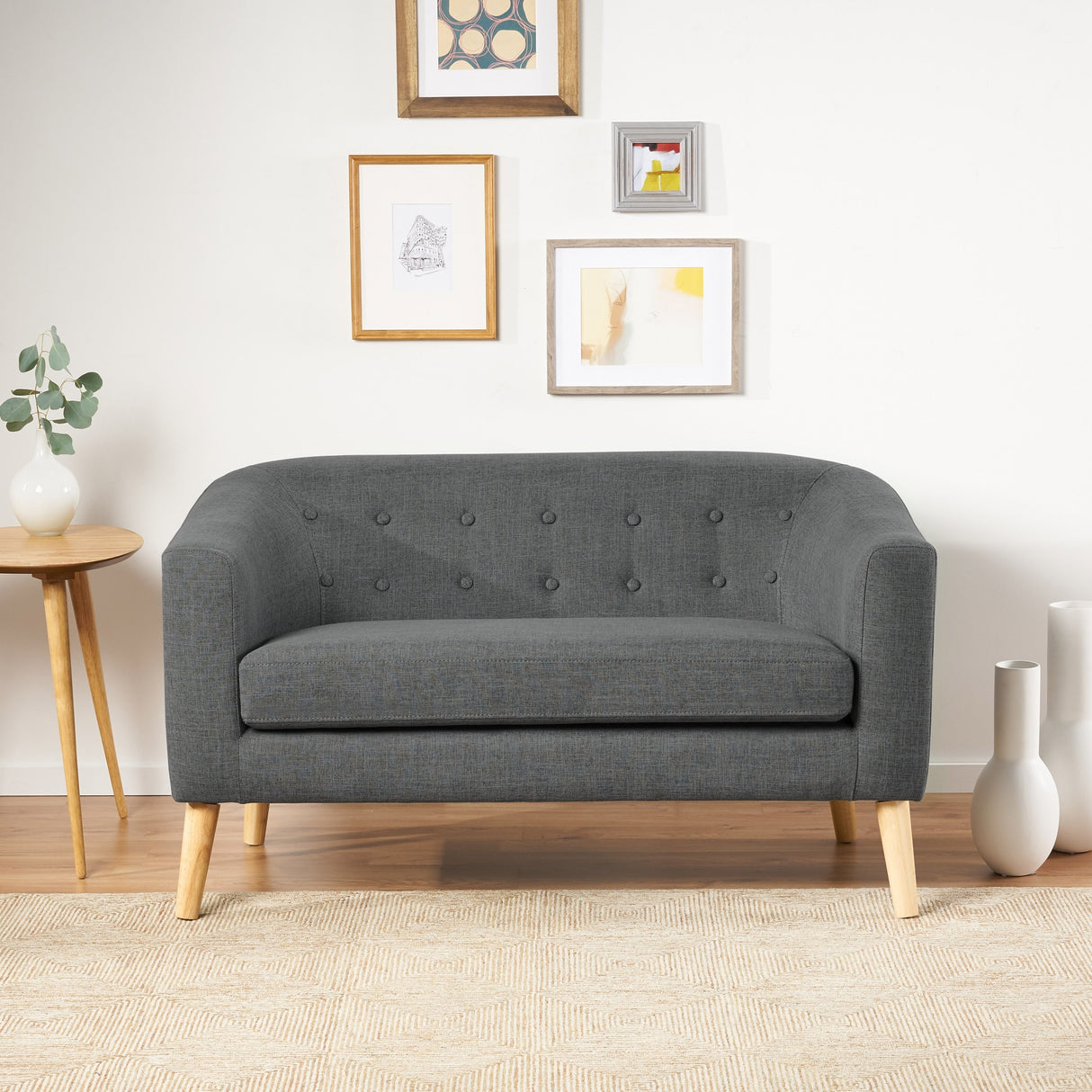 Bridie Mid-Century Fabric Loveseat by Christopher Knight Home
