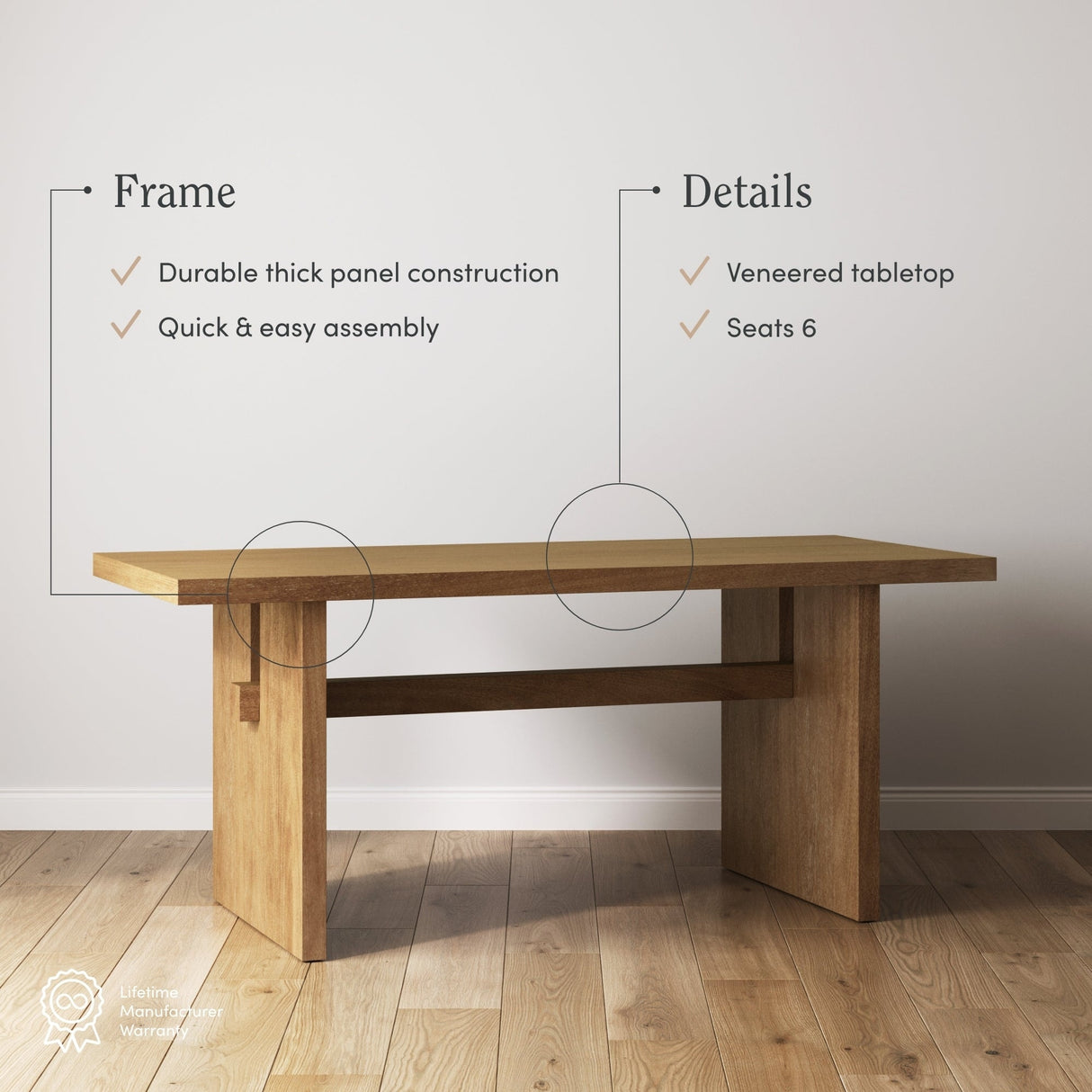 Briggs Modern Dining Table for 6, Small Rectangle Dining Table with Solid Wood Legs