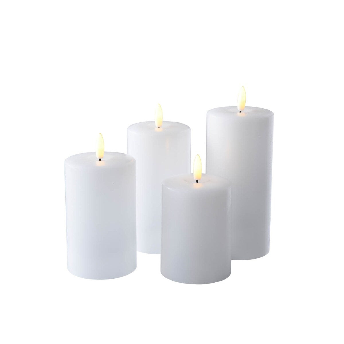 Bright White LED Flameless Candle Set - 3" Diameter x 4", 4.7", 5.5", 6.3" high
