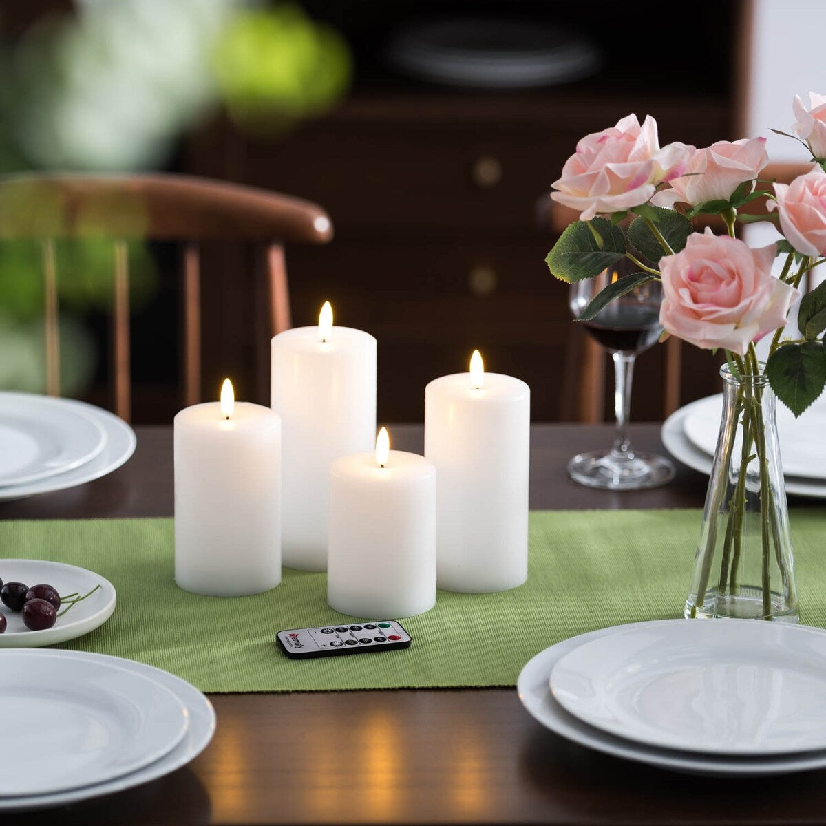 Bright White LED Flameless Candle Set - 3" Diameter x 4", 4.7", 5.5", 6.3" high