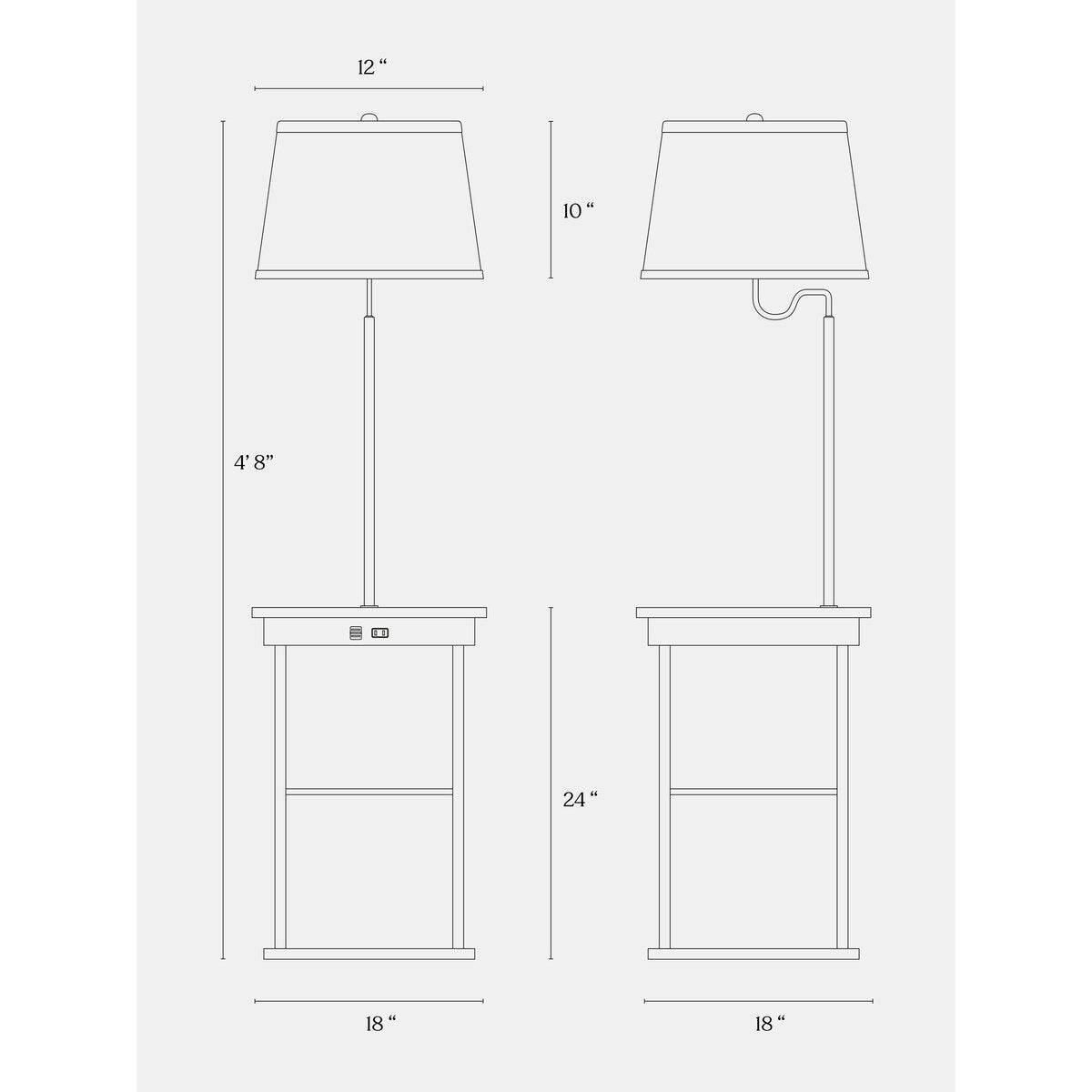 Brightech Madison 56 in. Havana Brown Modern LED Bedside Table Lamp with Fabric Drum Shade and Built-In Wireless Charging Pad