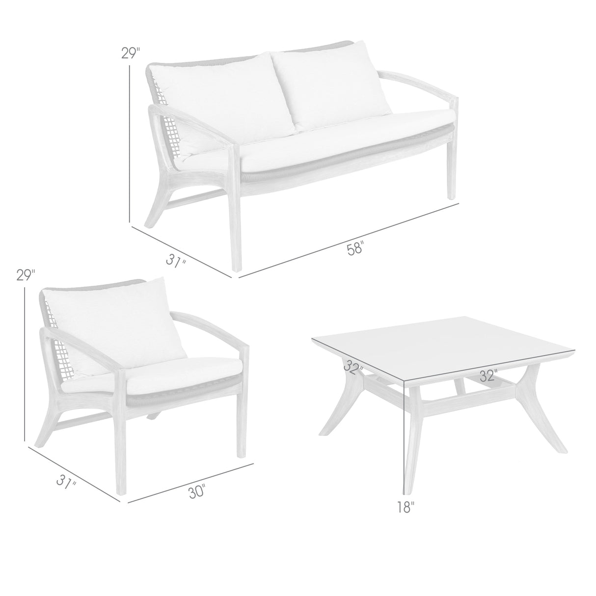 Brighton Solid Wood and Rope 4-Piece Chat Set
