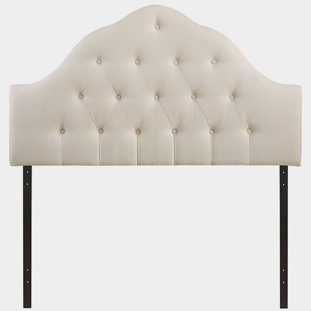 Brighton King Size Ivory Fabric Upholstered Button Tufted Headboard