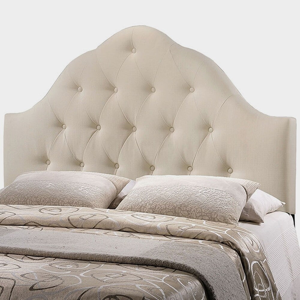 Brighton King Size Ivory Fabric Upholstered Button Tufted Headboard