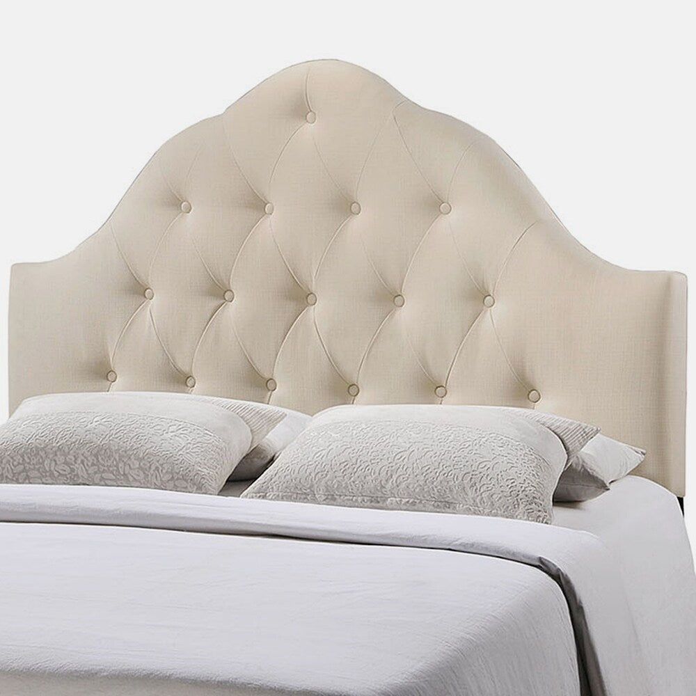 Brighton King Size Ivory Fabric Upholstered Button Tufted Headboard