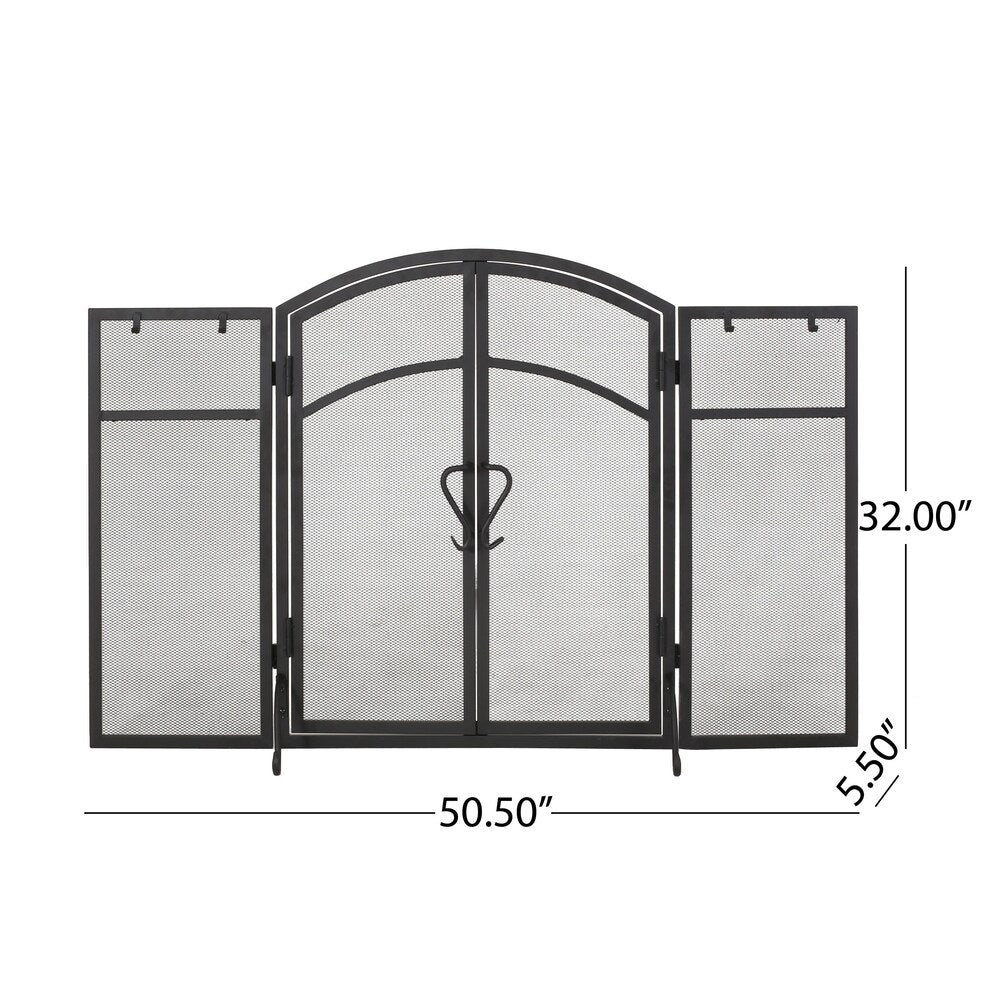 Brightwell Modern Iron Folding Fireplace Screen with Door and Tools by Christopher Knight Home