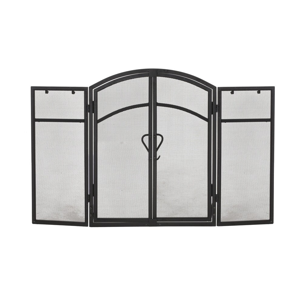 Brightwell Modern Iron Folding Fireplace Screen with Door and Tools by Christopher Knight Home