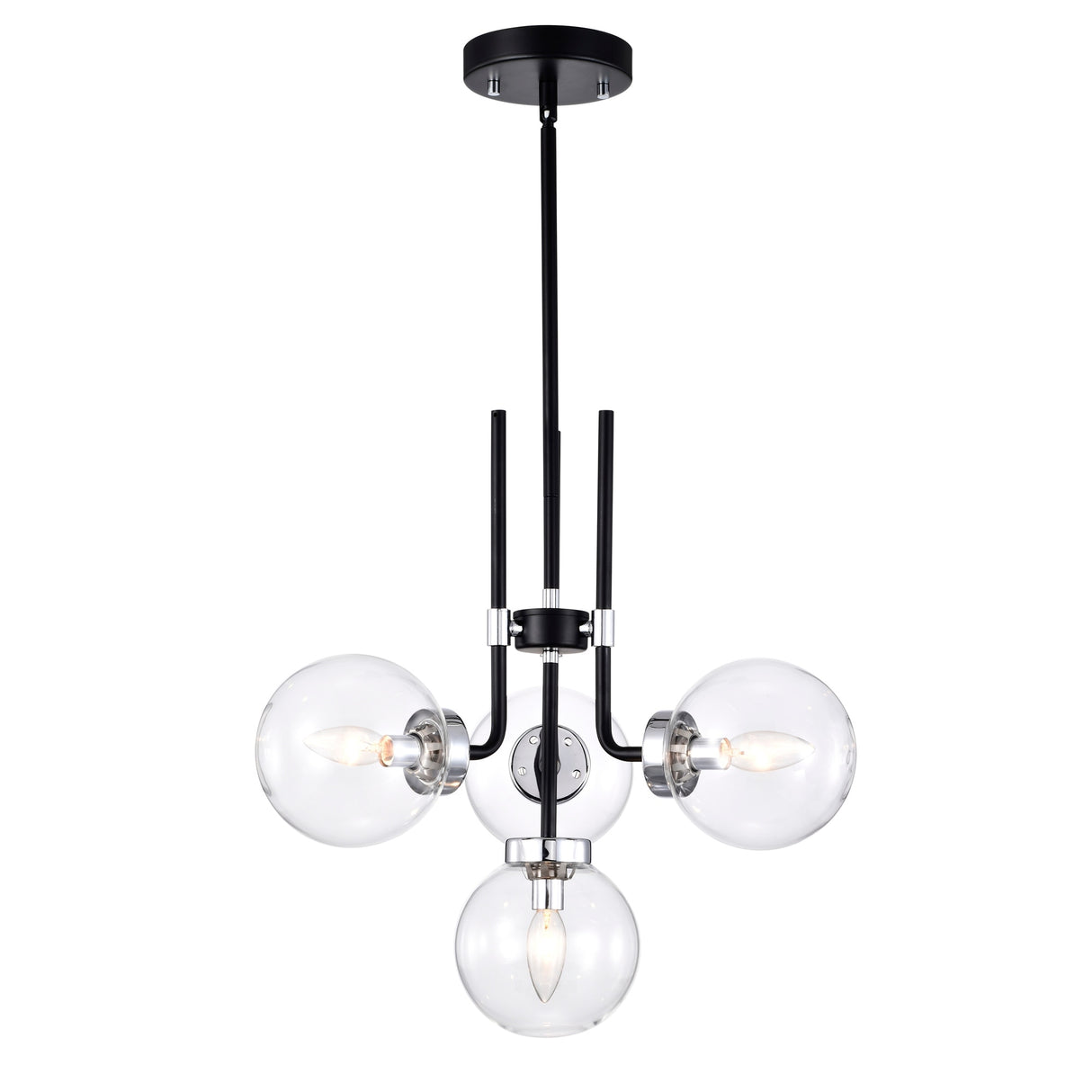Brigita 47 Inch Modern-Contemporary Style Ceiling Lighted Chendelier Matte Black and Silver Polish 4-Light - N/A