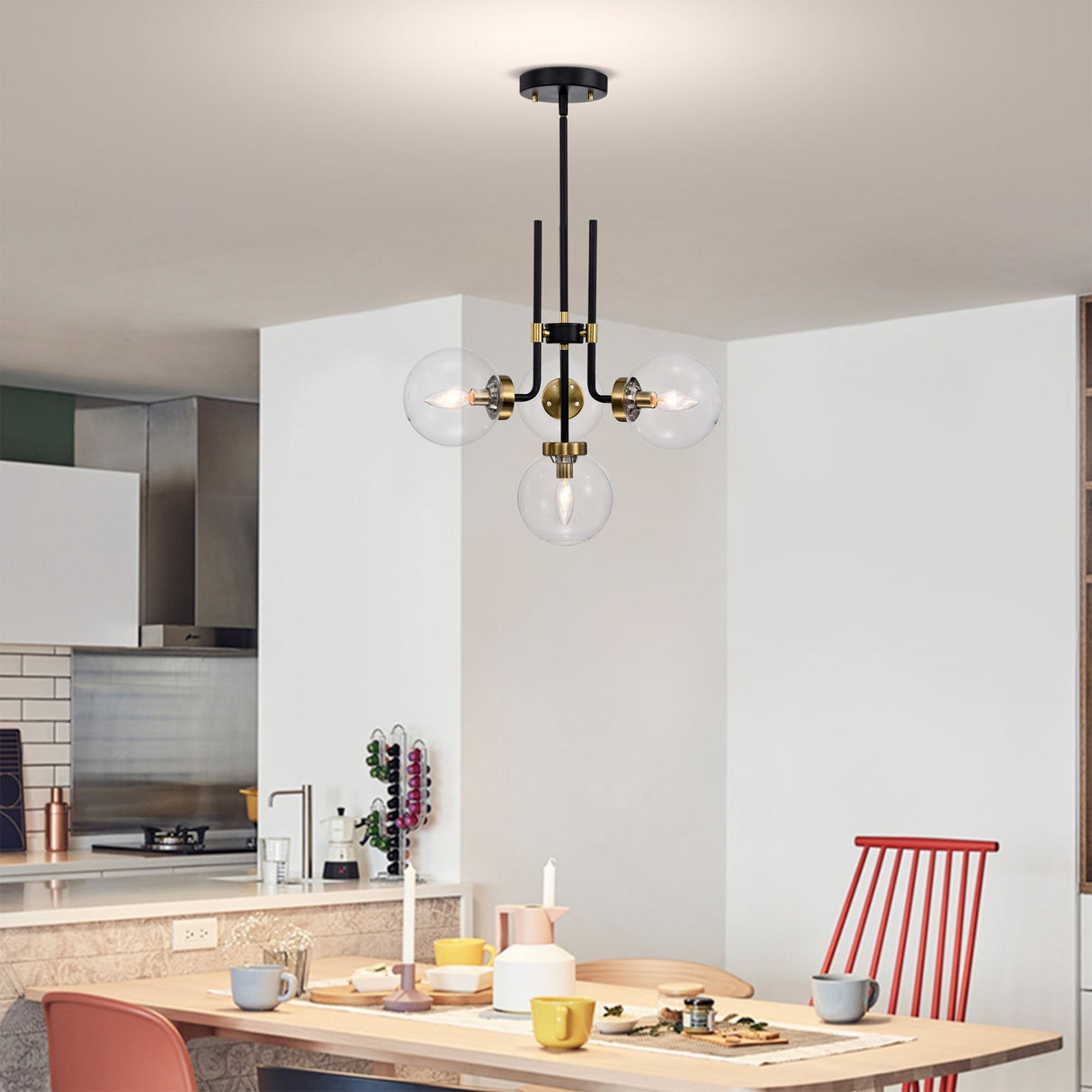 Brigita 47 Inch Modern-Contemporary Style Ceiling Lighted Chendelier Matte Black and Silver Polish 4-Light - N/A