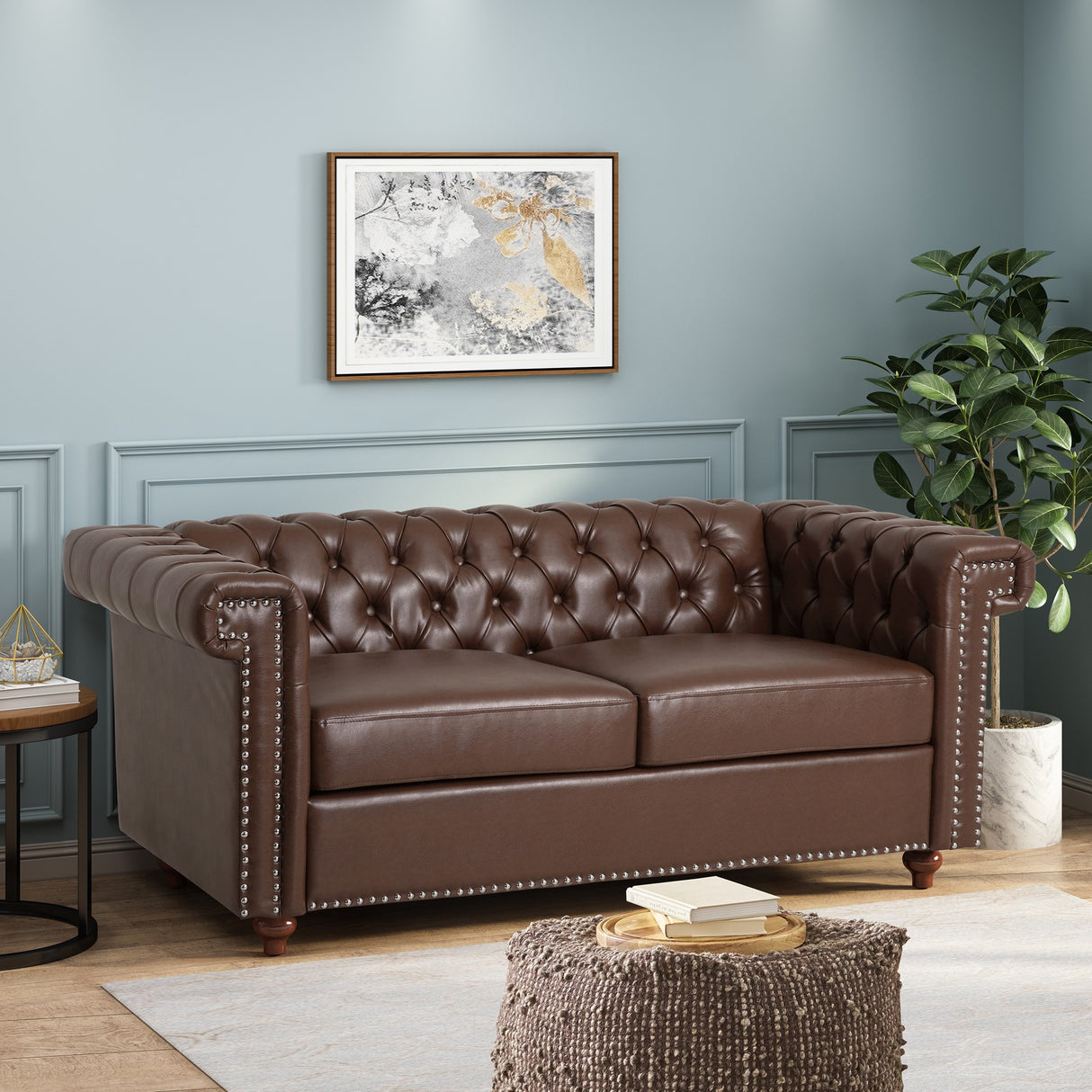 Brinkhaven Contemporary Button Tufted Loveseat with Nailhead Trim by Christopher Knight Home