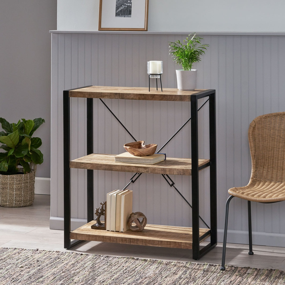 Brinkley Indoor Mango Wood Handcrafted 3 Shelf Shelving Unit by Christopher Knight Home