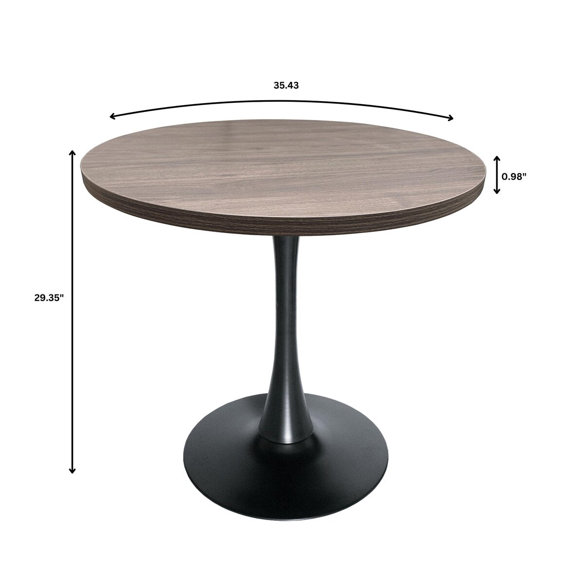 Bristol 36" Round Dining Table for 4 with MDF Top and Sleek Black Iron Base for Kitchen & Dining Room