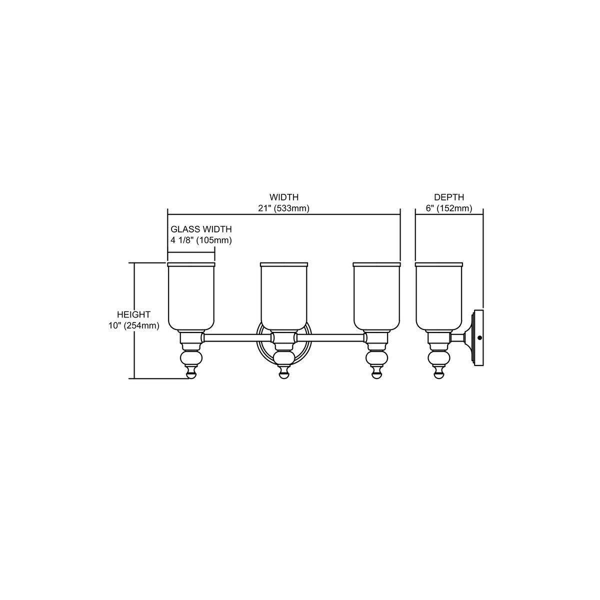 Bristol Collection 3-light bath in Brushed Nickel