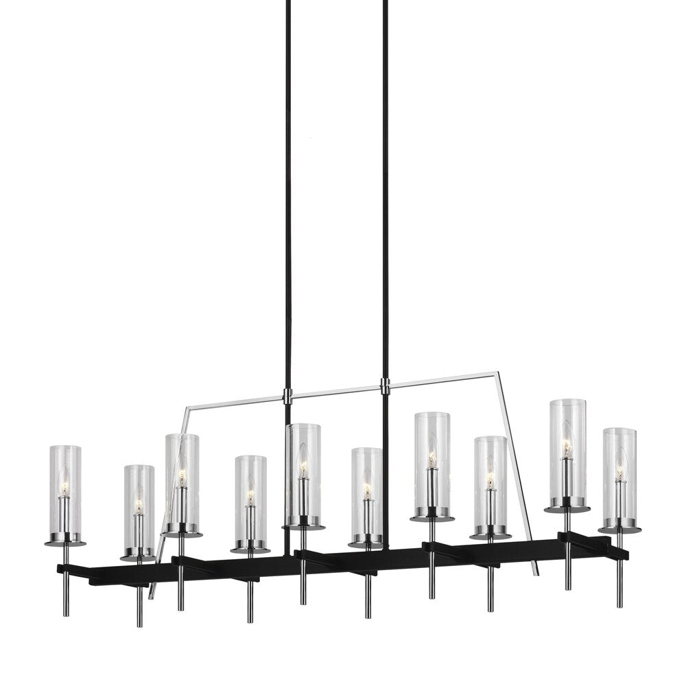 Broderick Textured Black Steel 10-light Linear Chandelier