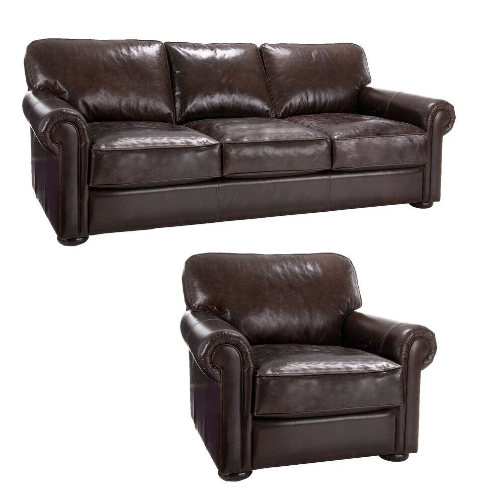 Brompton Cocoa Brown Italian Leather Oversize Sofa and Chair