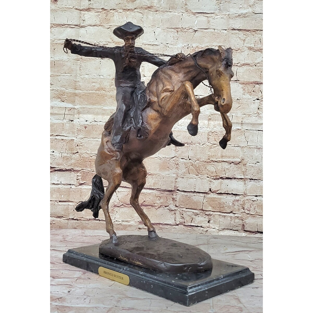 Bronco Buster By Frederic Remington Bronze Statue Sculpture Western Cowboy 17 Inches X 18 Inches