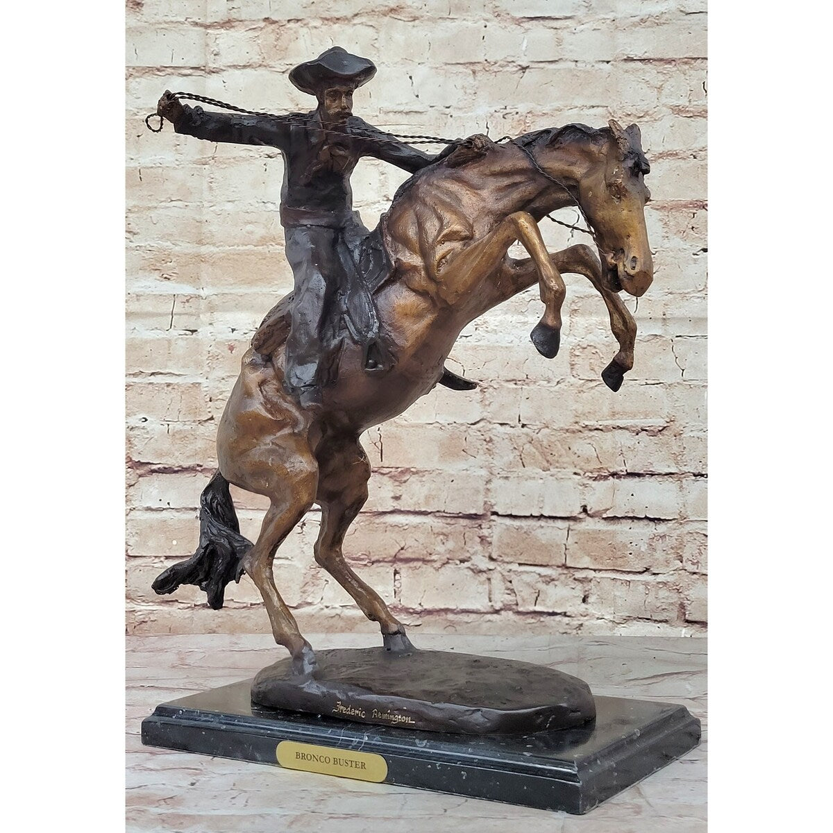 Bronco Buster By Frederic Remington Bronze Statue Sculpture Western Cowboy 17 Inches X 18 Inches