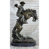 Bronco Buster Inspired Country Western Art Bronze Sculpture Featuring Cowboy On Horseback