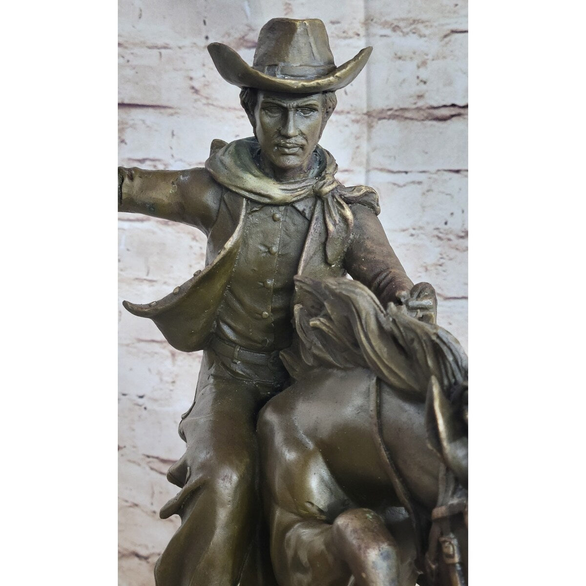Bronco Buster Inspired Country Western Art Bronze Sculpture Featuring Cowboy On Horseback