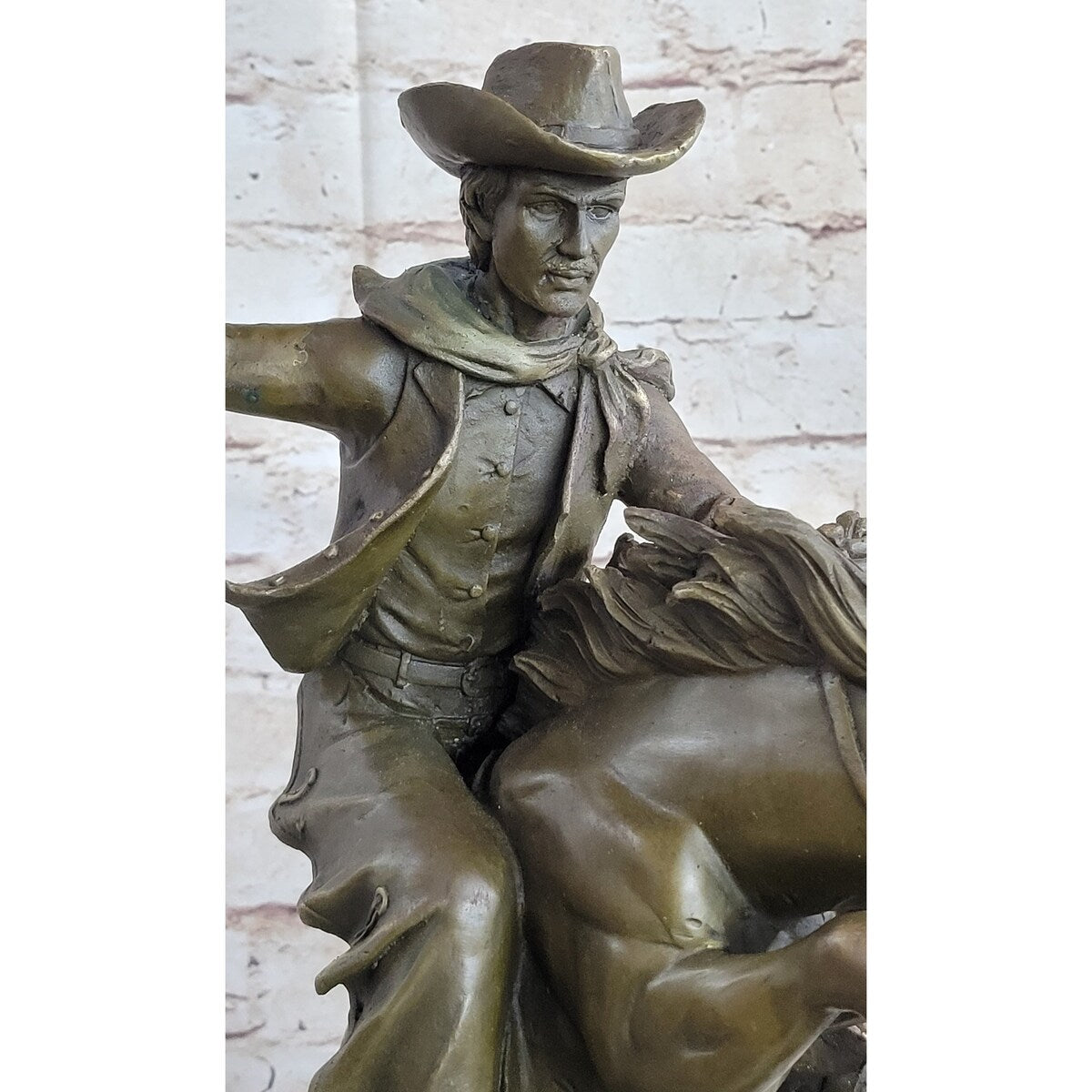 Bronco Buster Inspired Country Western Art Bronze Sculpture Featuring Cowboy On Horseback