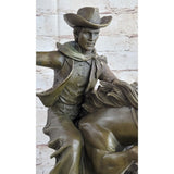 Bronco Buster Inspired Country Western Art Bronze Sculpture Featuring Cowboy On Horseback