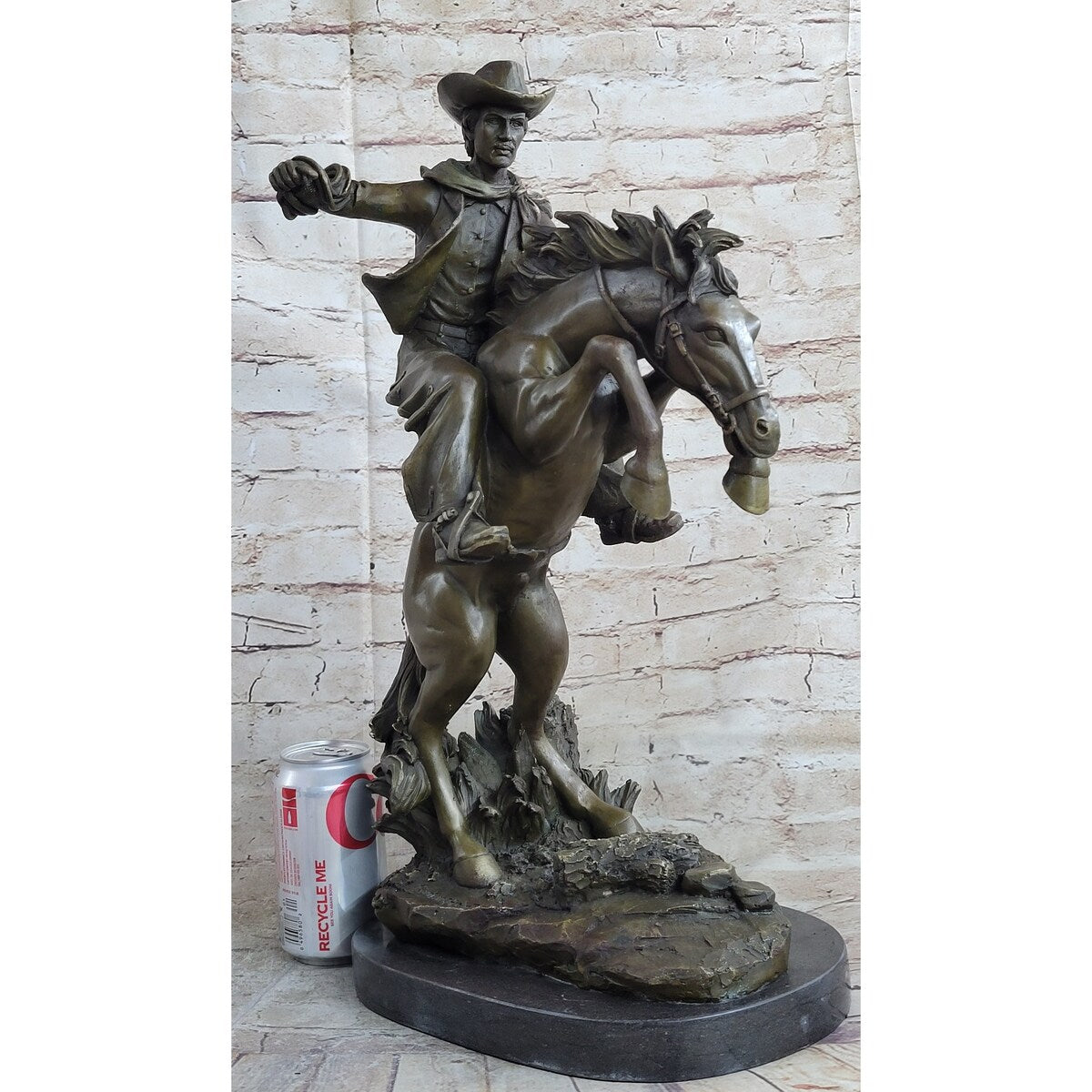 Bronco Buster Inspired Country Western Art Bronze Sculpture Featuring Cowboy On Horseback