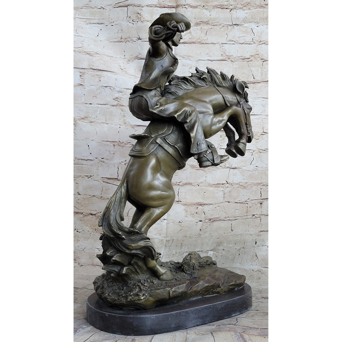 Bronco Buster Inspired Country Western Art Bronze Sculpture Featuring Cowboy On Horseback