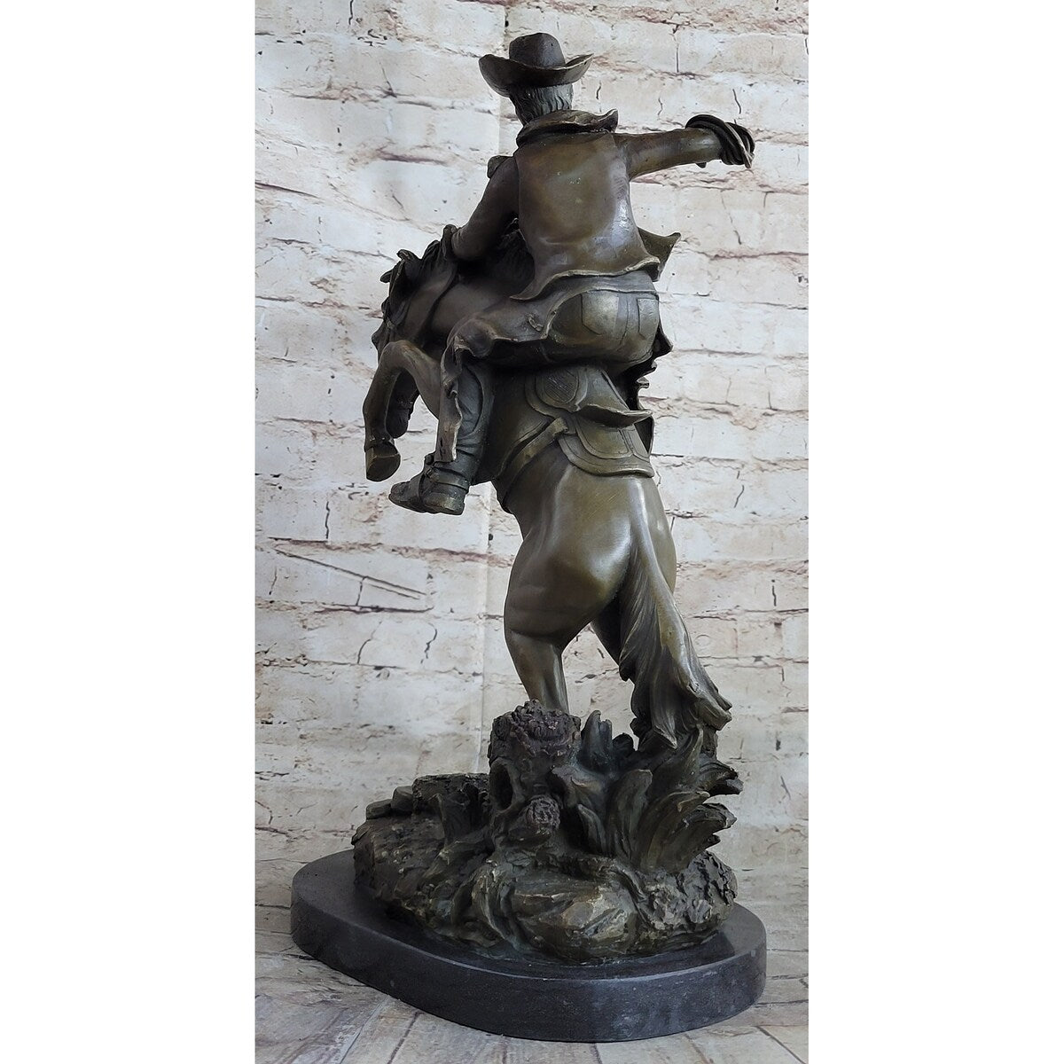 Bronco Buster Inspired Country Western Art Bronze Sculpture Featuring Cowboy On Horseback