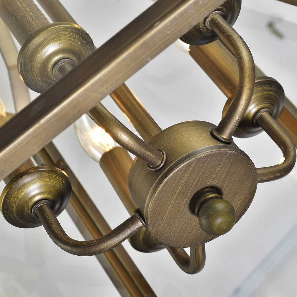 Bronze Hexagon Lantern Semi-flush Mount Glass Chandelier