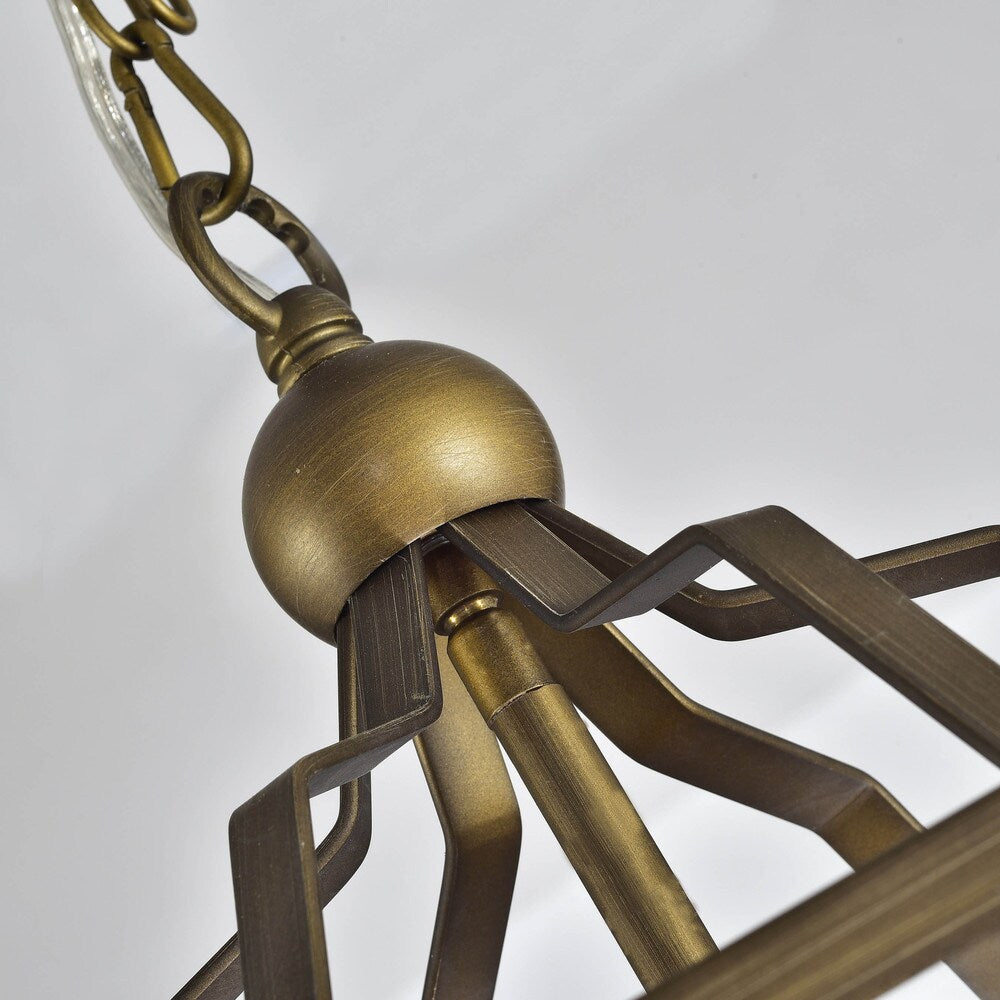 Bronze Hexagon Lantern Semi-flush Mount Glass Chandelier