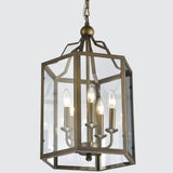 Bronze Hexagon Lantern Semi-flush Mount Glass Chandelier