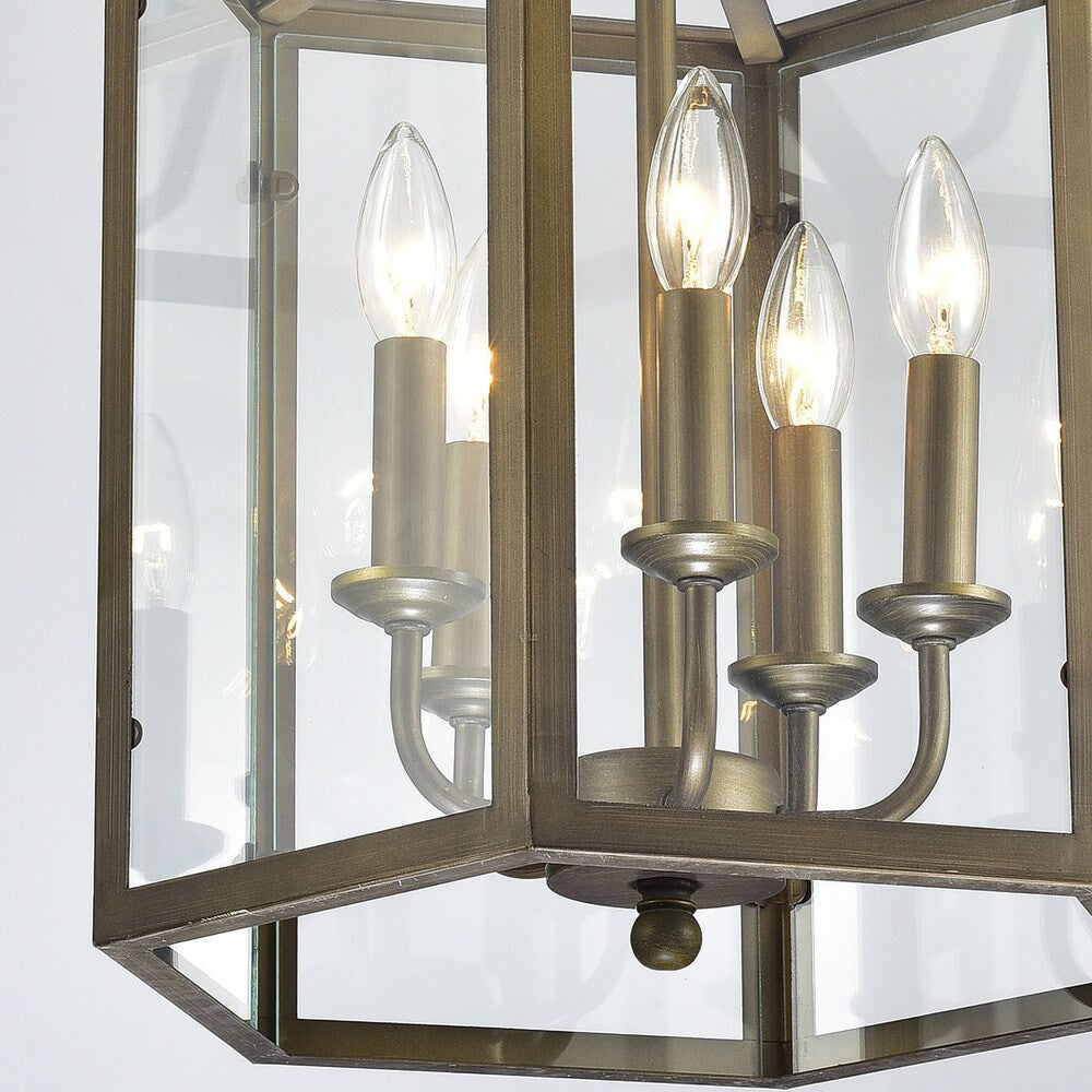 Bronze Hexagon Lantern Semi-flush Mount Glass Chandelier