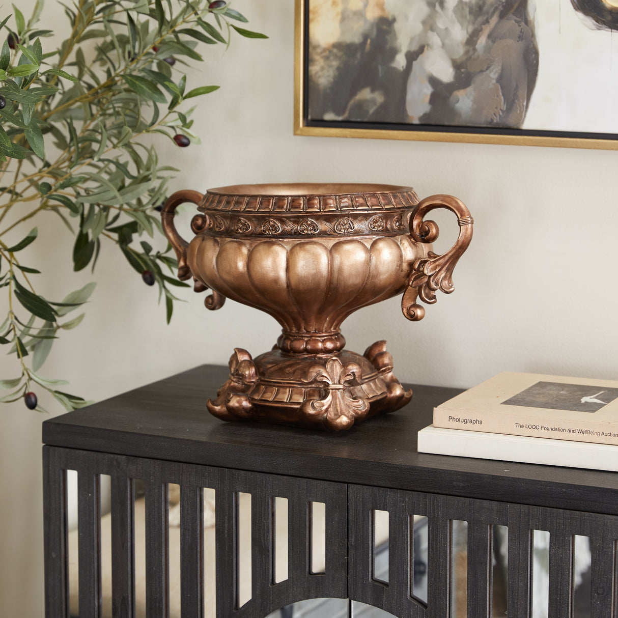 Bronze Polystone Traditional Decorative Bowl 11 x 17 x 11 - 17 x 11 x 11