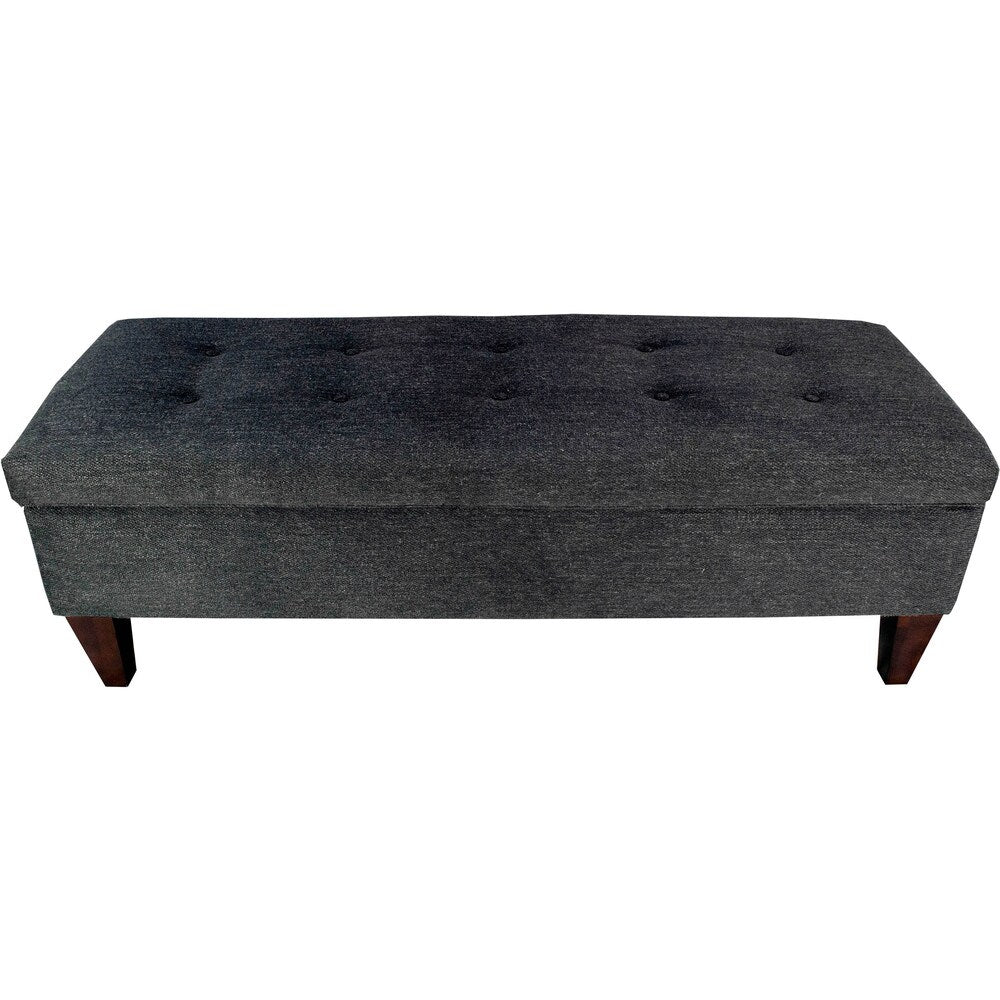 Brooke 10 Button Tuft Charcoal Upholstered Long Storage Bench Ottoman