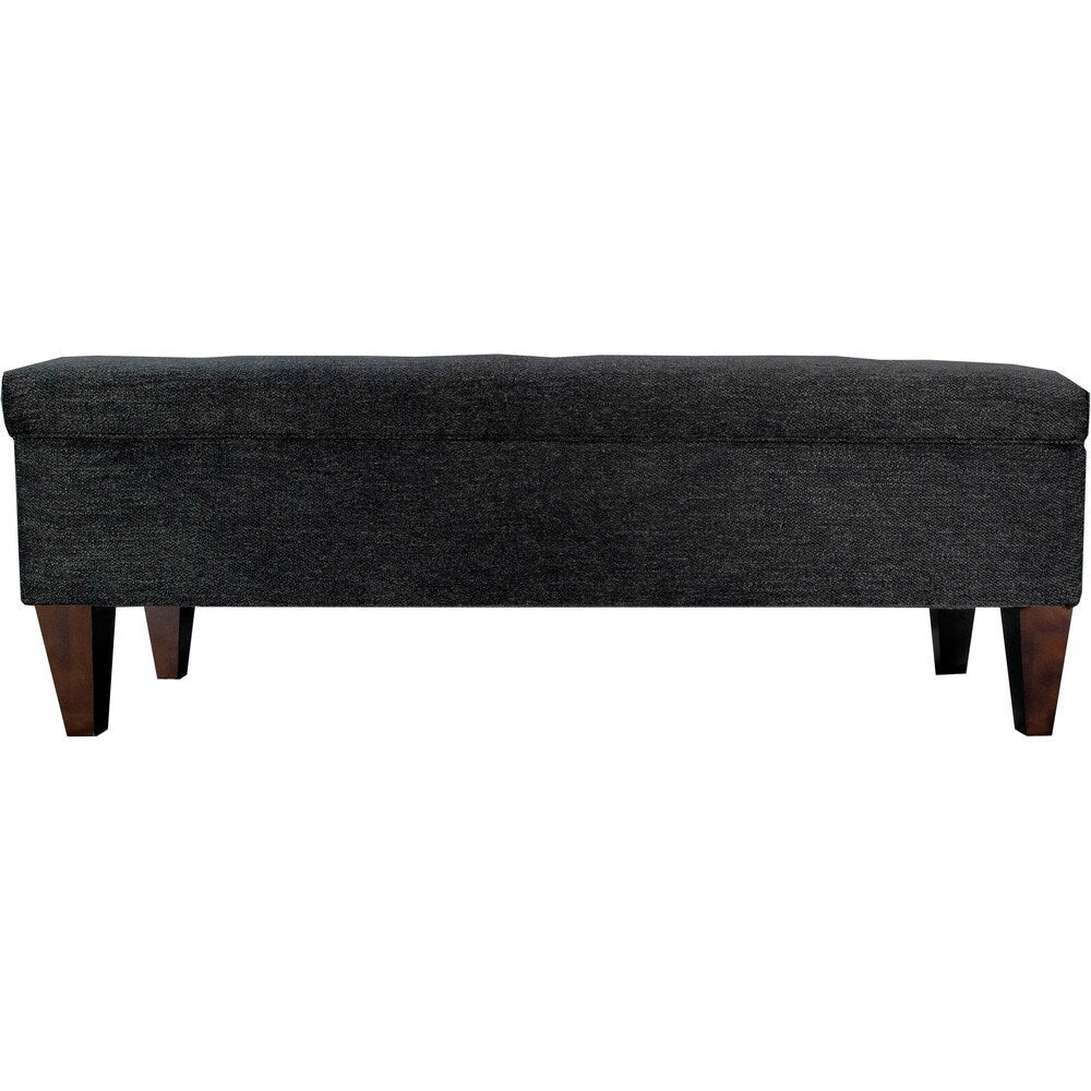 Brooke 10 Button Tuft Charcoal Upholstered Long Storage Bench Ottoman