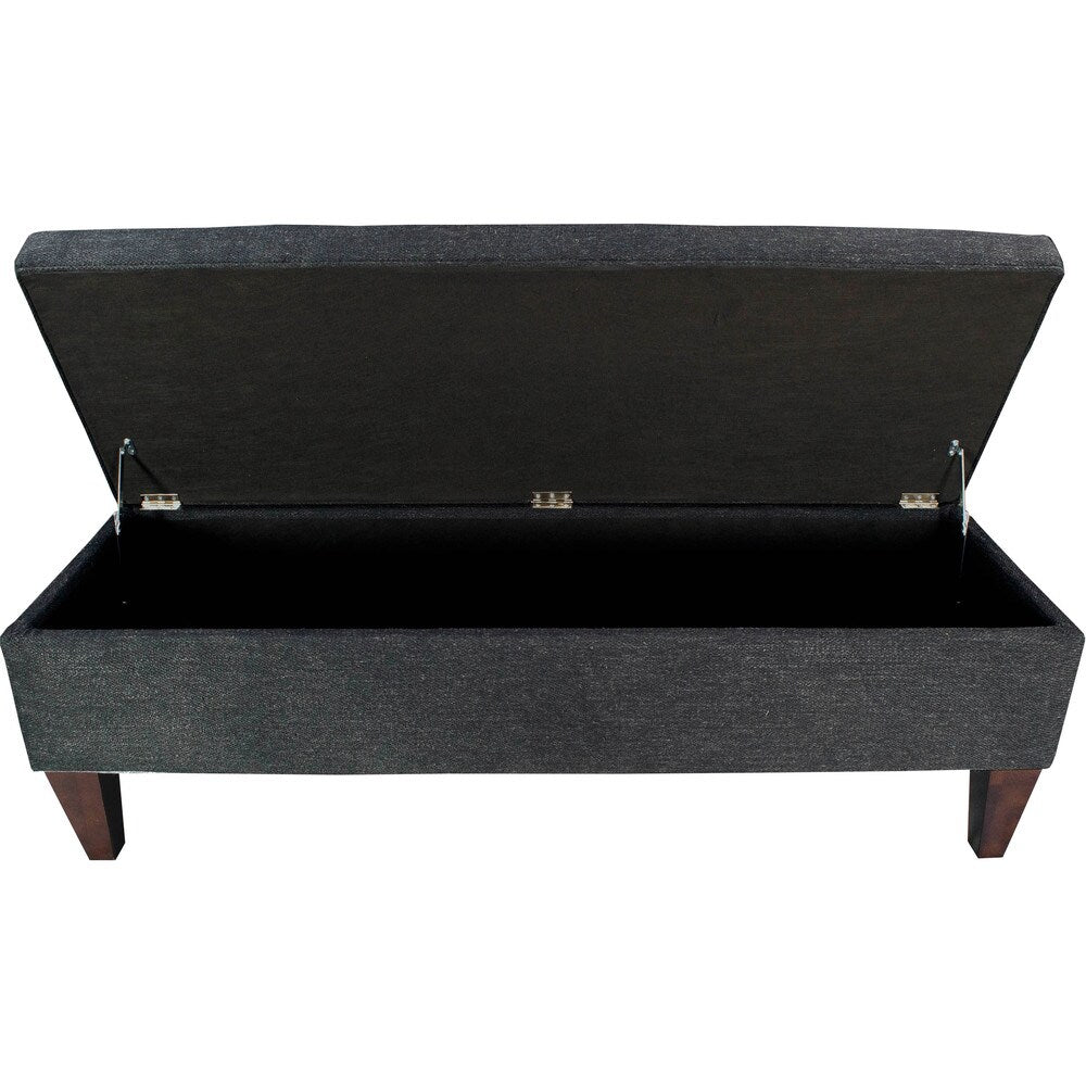 Brooke 10 Button Tuft Charcoal Upholstered Long Storage Bench Ottoman