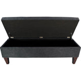 Brooke 10 Button Tuft Charcoal Upholstered Long Storage Bench Ottoman