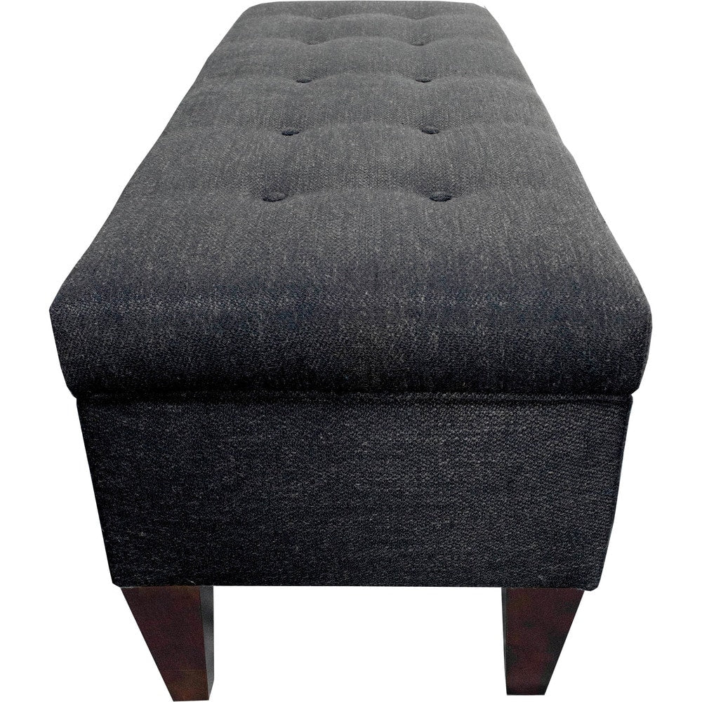 Brooke 10 Button Tuft Charcoal Upholstered Long Storage Bench Ottoman