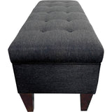 Brooke 10 Button Tuft Charcoal Upholstered Long Storage Bench Ottoman
