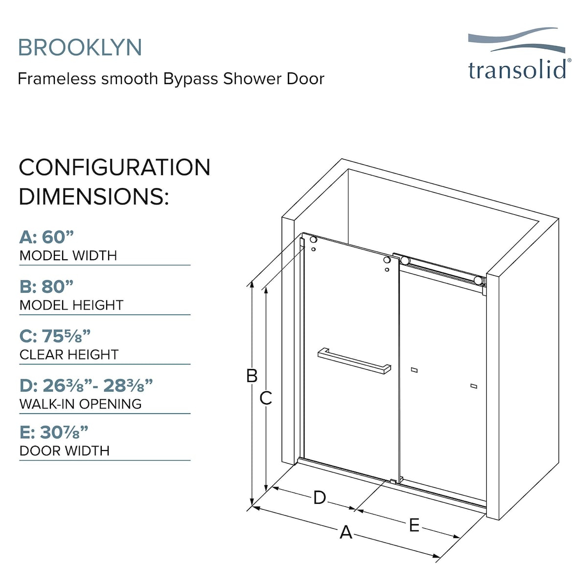 Brooklyn 60 in. W x 80 in. H Sliding Frameless Shower Door with Low Iron Glass Glass - 58-60-in W x 80-in H