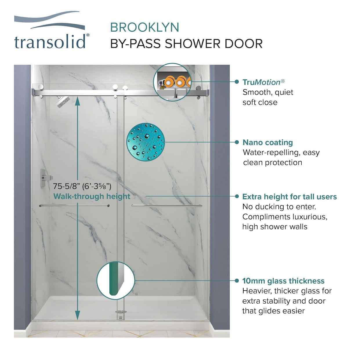 Brooklyn 60 in. W x 80 in. H Sliding Frameless Shower Door with Low Iron Glass Glass - 58-60-in W x 80-in H