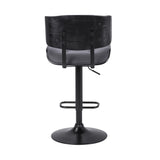 Brooklyn Black Wood Upholstered Adjustable Height Swivel Bar Stool
