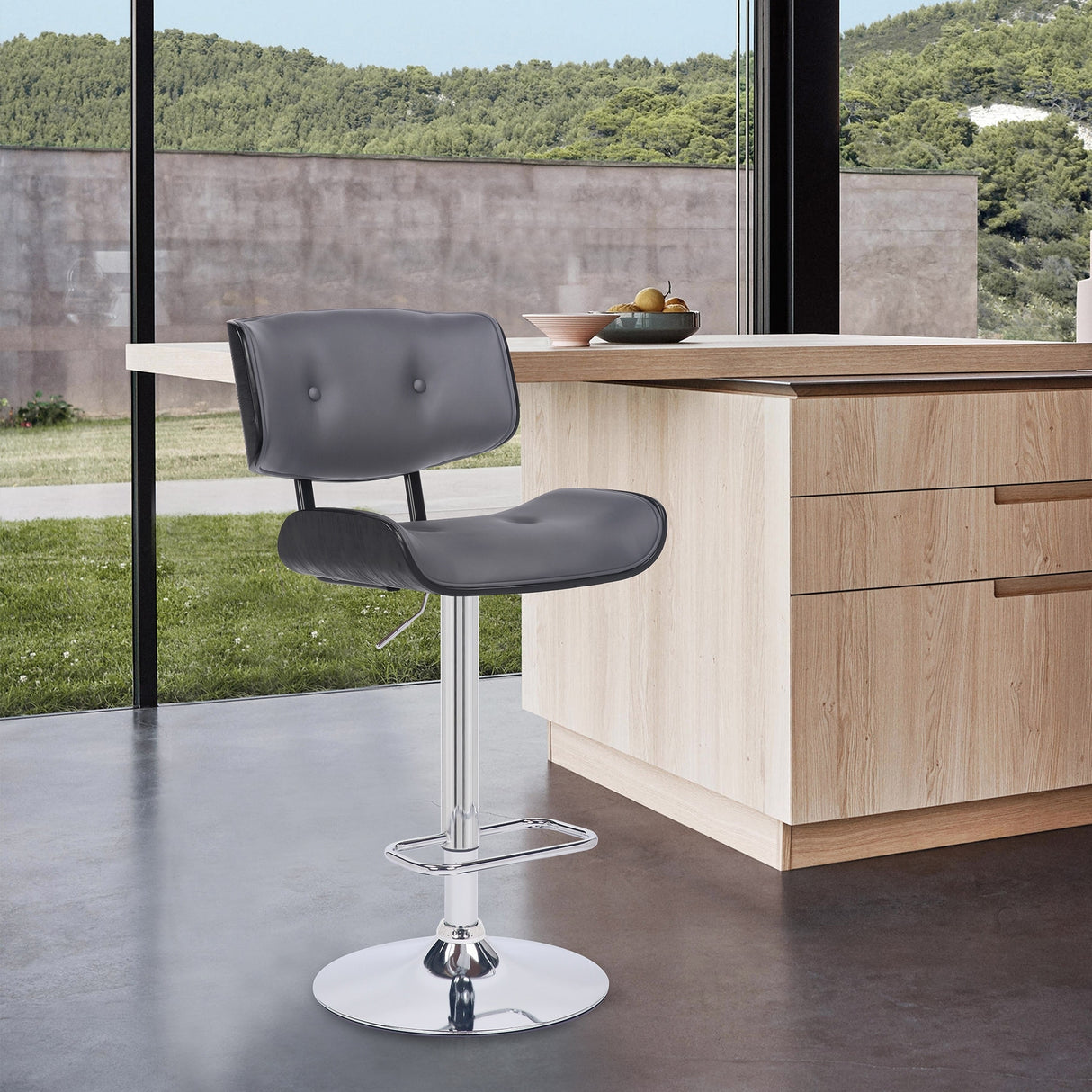 Brooklyn Black Wood Upholstered Adjustable Height Swivel Bar Stool