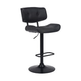 Brooklyn Black Wood Upholstered Adjustable Height Swivel Bar Stool